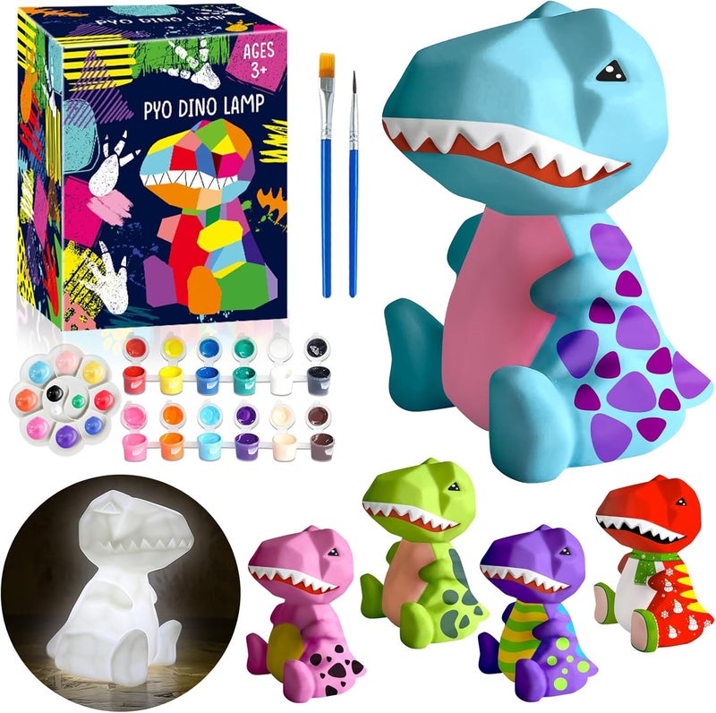 FUNZBO 4.3in Paint Your Own Dinosaur Lamp Kit - Arts and Crafts Supplies Painting Kit for Kids Teens, DIY Night Light Dinosaur Toys for Boys Girls 3 4 5 6 7 8 9 10 11 12 Christmas Birthday Gifts - Image 1